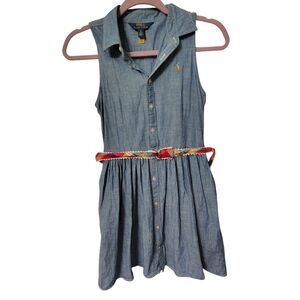 Polo Ralph Lauren Girls Size 16 Belted Indigo Chambray Shirtdress
